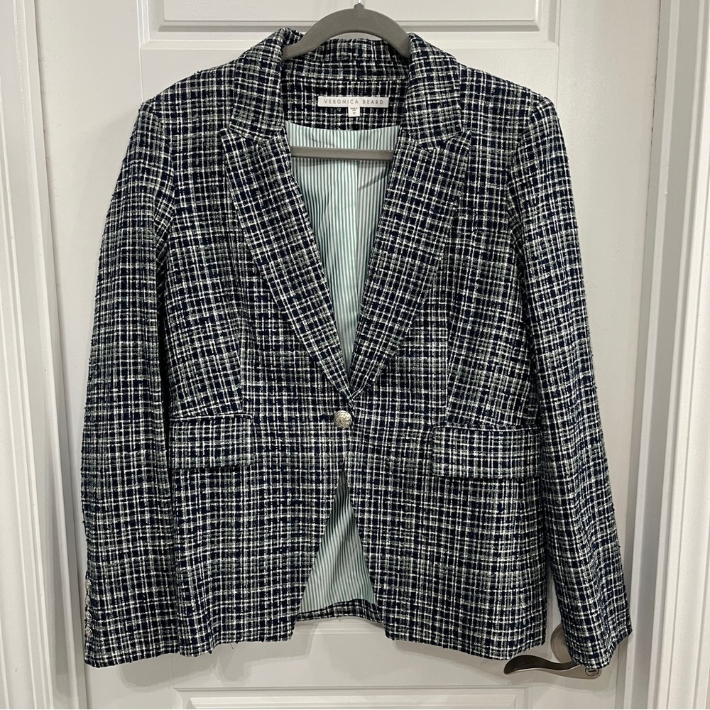 Veronica Beard Navy and Green Plaid Jacket / Blazer
